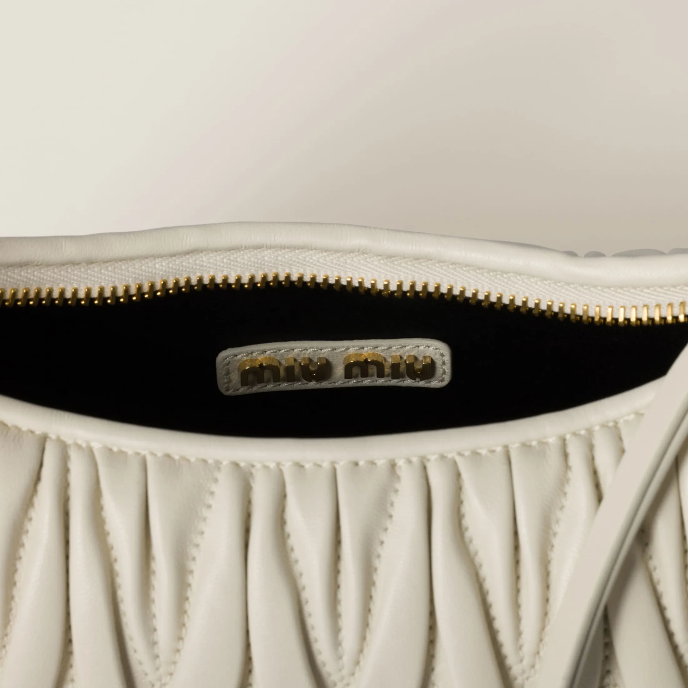White Wander Matelassé Nappa Leather Hobo Bag | Miu Miu
