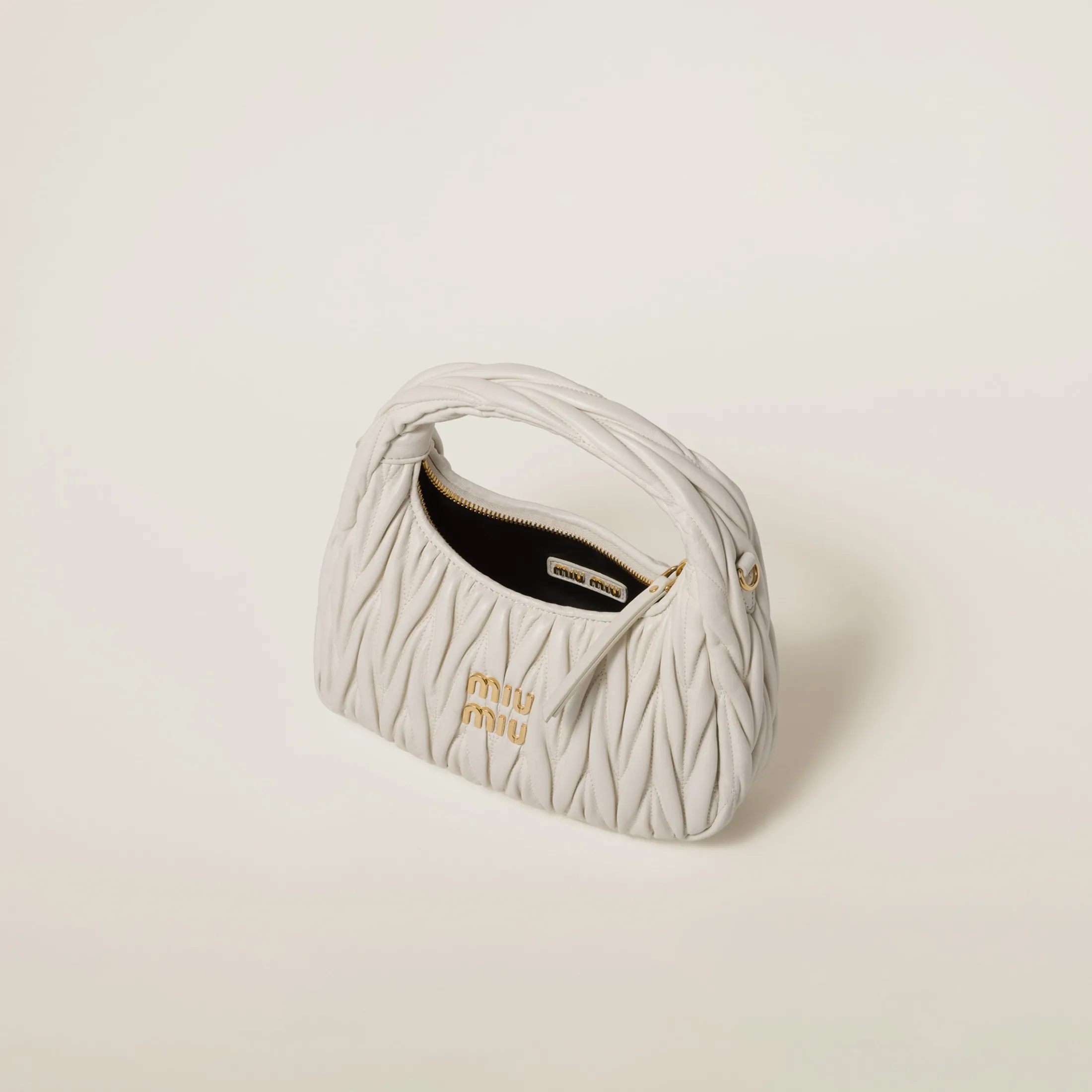 White Wander Matelassé Nappa Leather Hobo Bag | Miu Miu