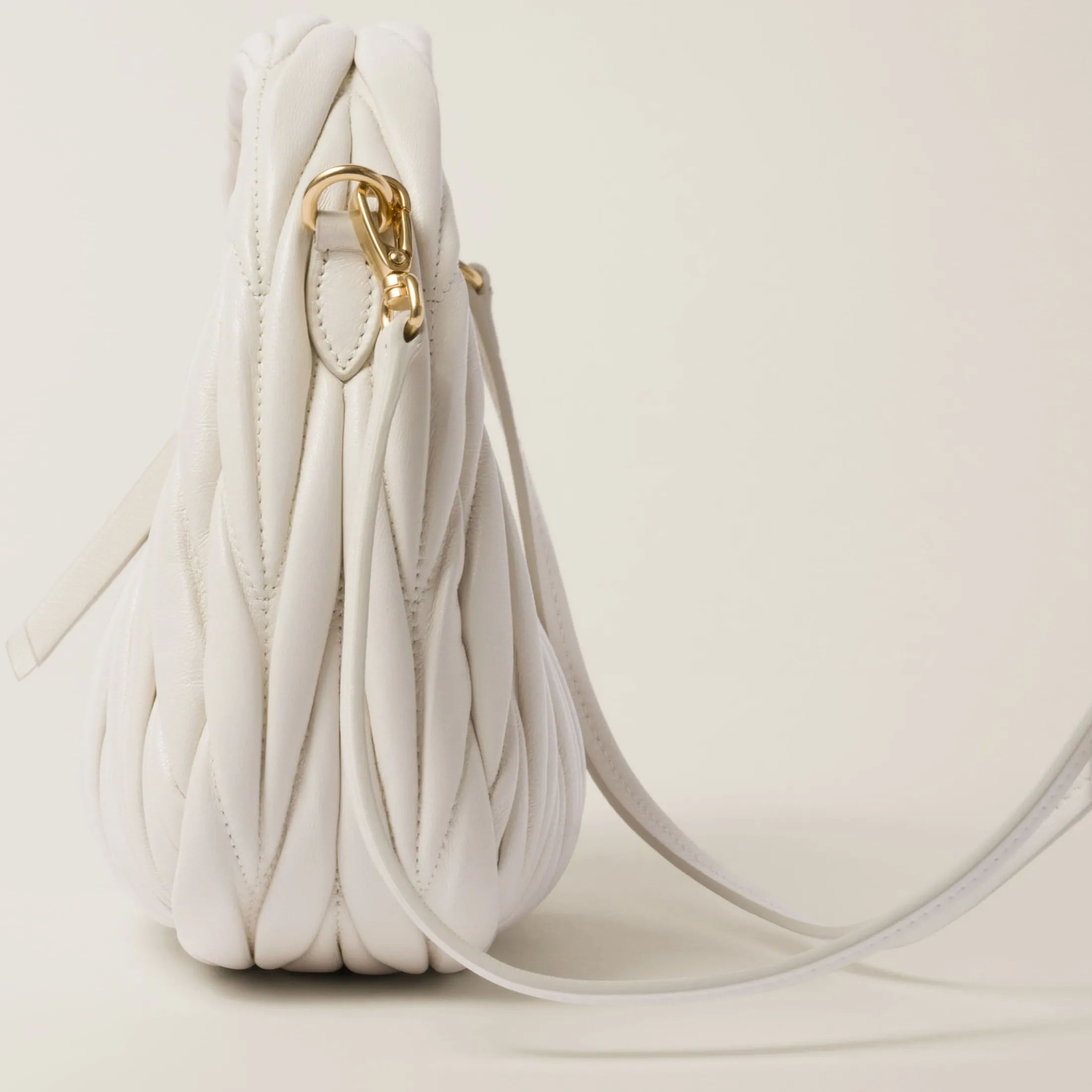 White Wander Matelassé Nappa Leather Hobo Mini-bag | Miu Miu