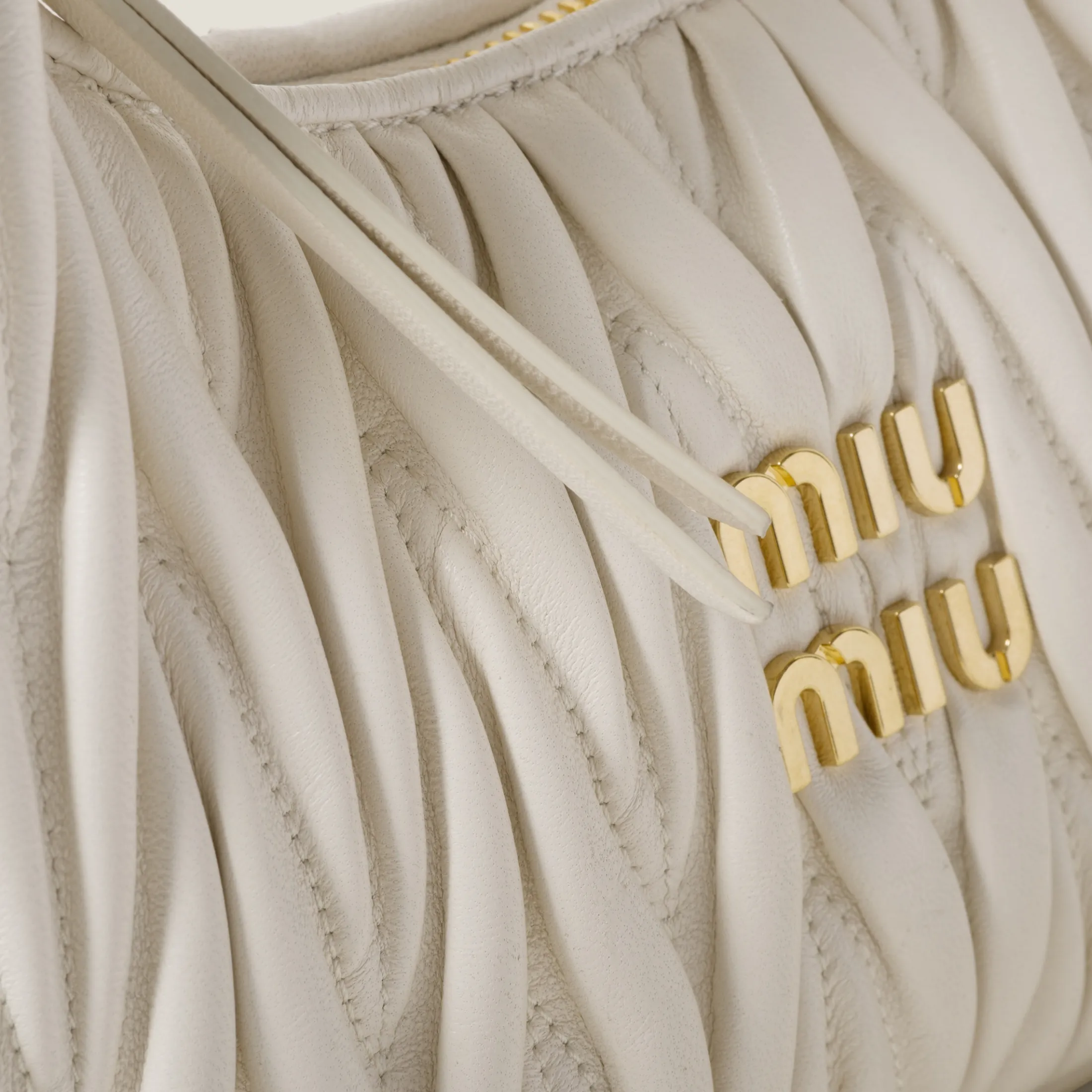 White Wander Matelassé Nappa Leather Hobo Bag | Miu Miu
