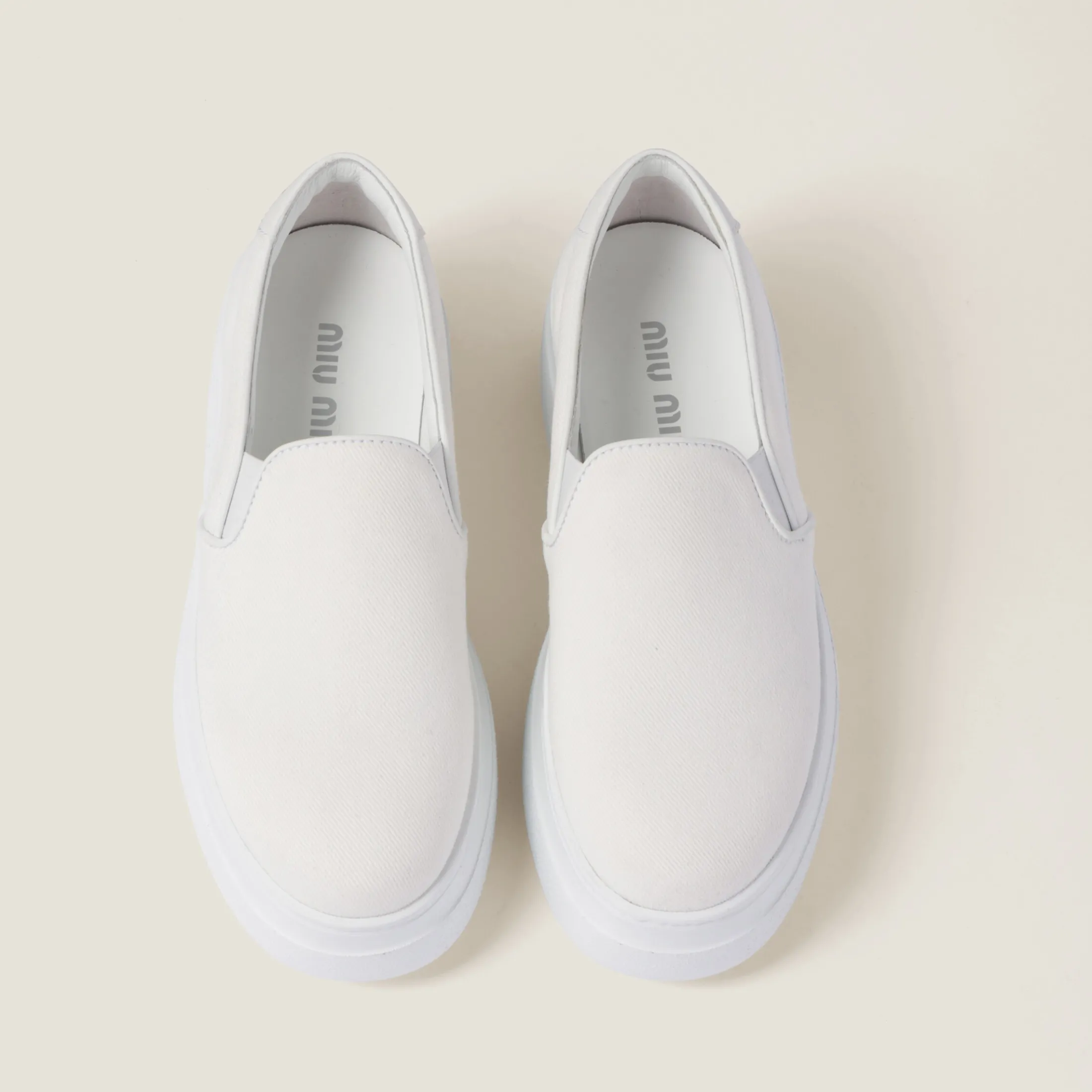 White Washed Cotton Drill Sneakers | Miu Miu