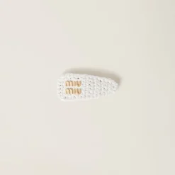 White Woven Fabric Hair Clip | Miu Miu