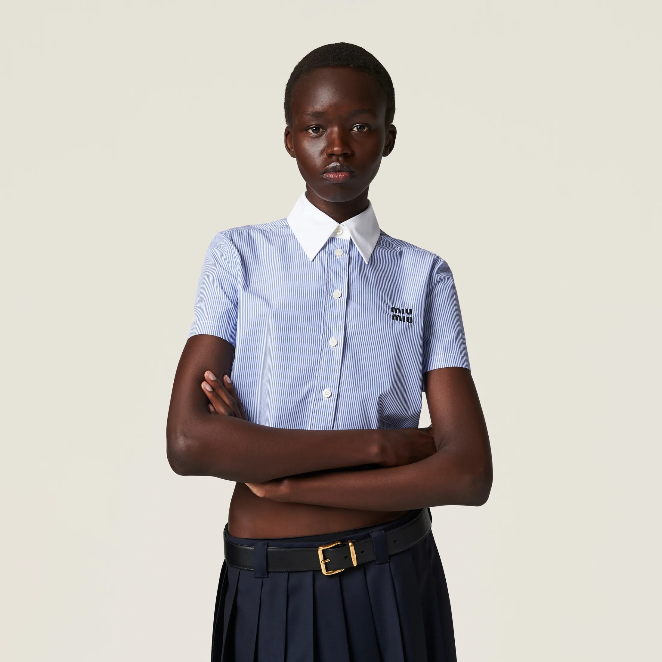 White+baby Blue Striped Shirt | Miu Miu