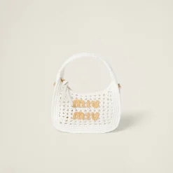 White/beige Wander Woven Fabric Hobo Bag | Miu Miu