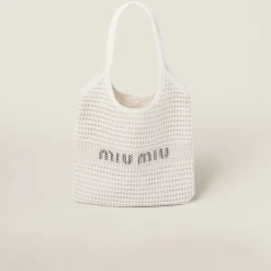 White/beige Woven Fabric And Linen Mini-tote Bag | Miu Miu