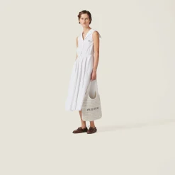 White/beige Woven Fabric And Linen Mini-tote Bag | Miu Miu