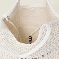 White/beige Woven Fabric And Linen Mini-tote Bag | Miu Miu