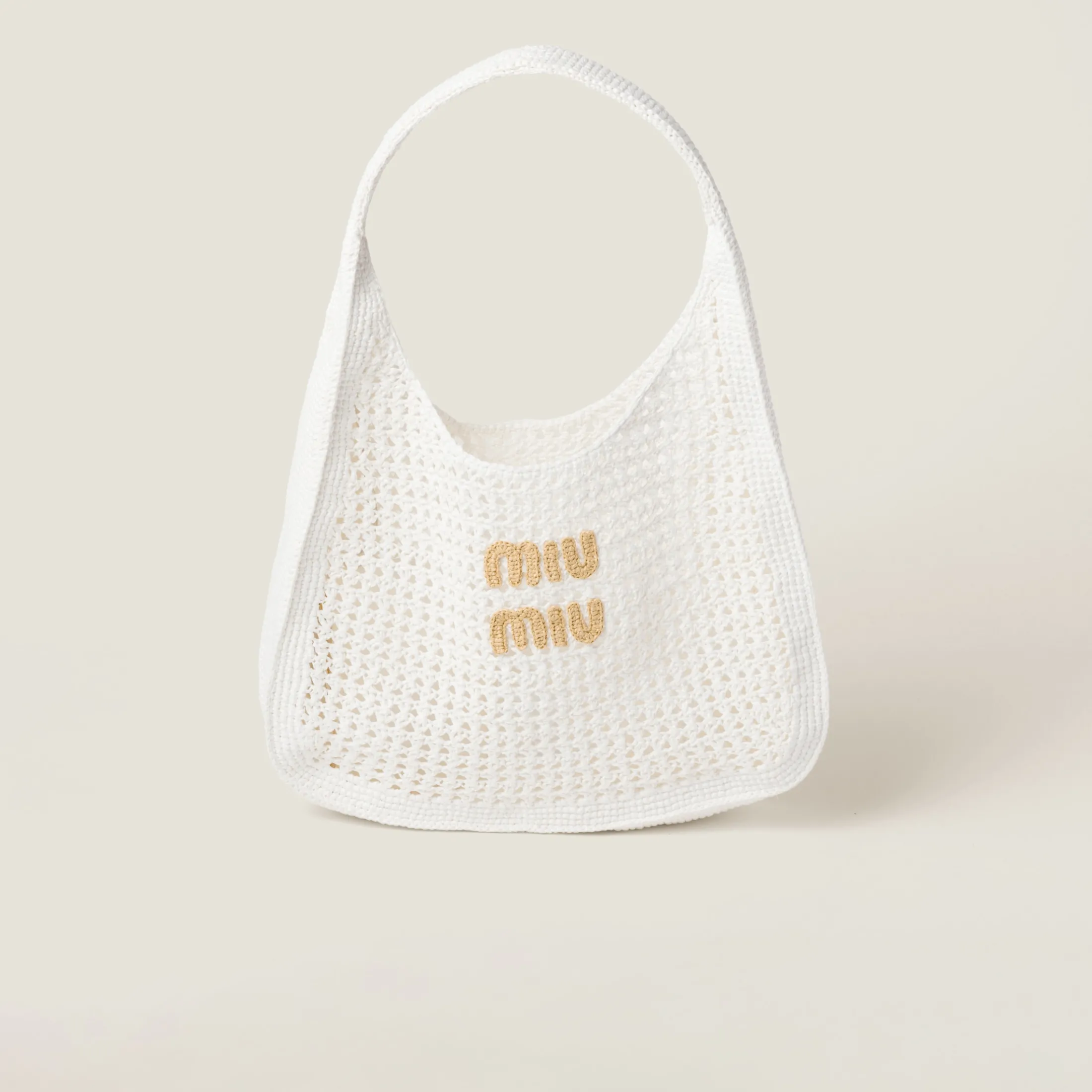 White/beige Woven Fabric Hobo Bag | Miu Miu