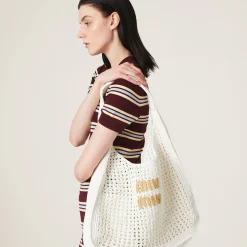 White/beige Woven Fabric Hobo Bag | Miu Miu