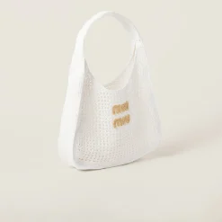 White/beige Woven Fabric Hobo Bag | Miu Miu