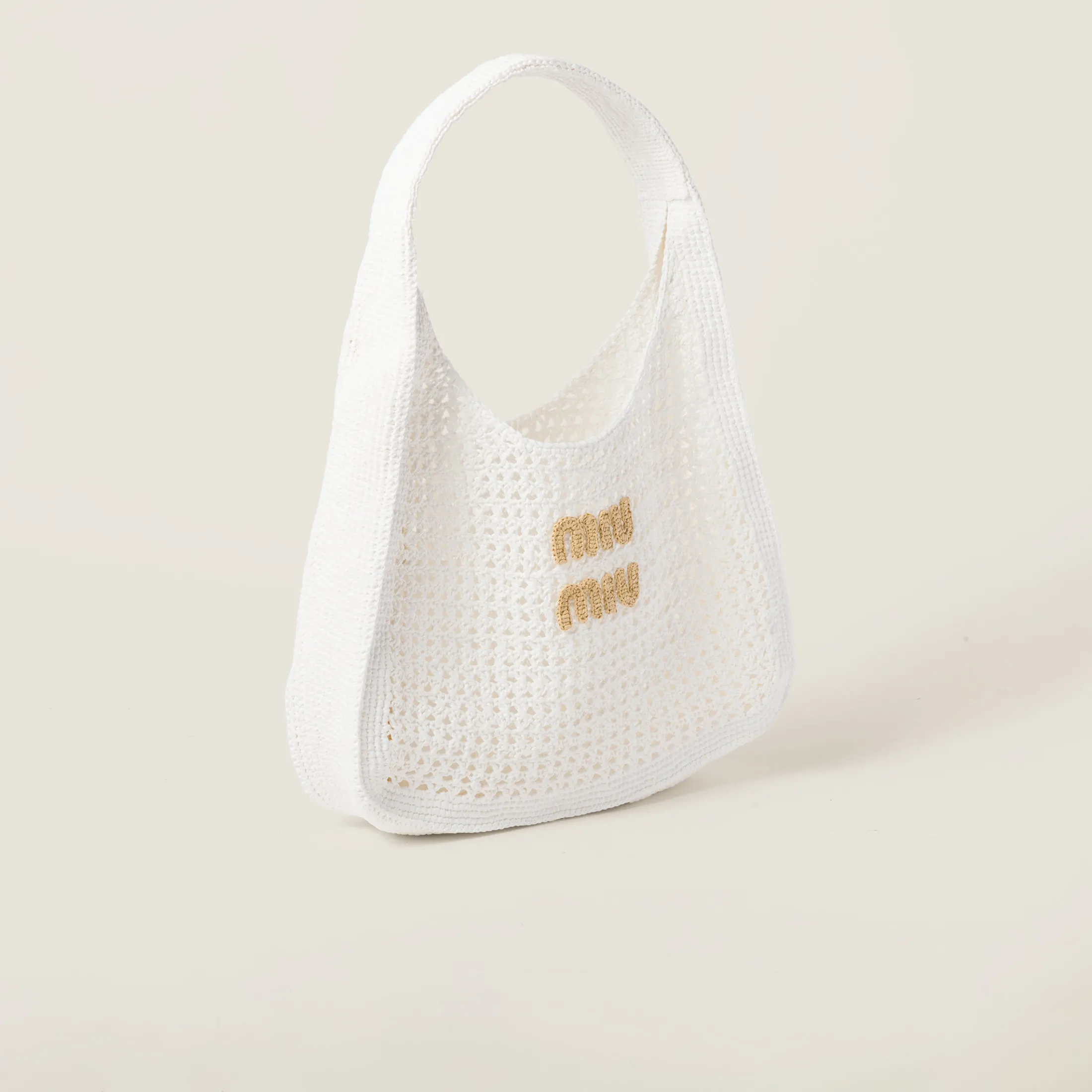 White/beige Woven Fabric Hobo Bag | Miu Miu