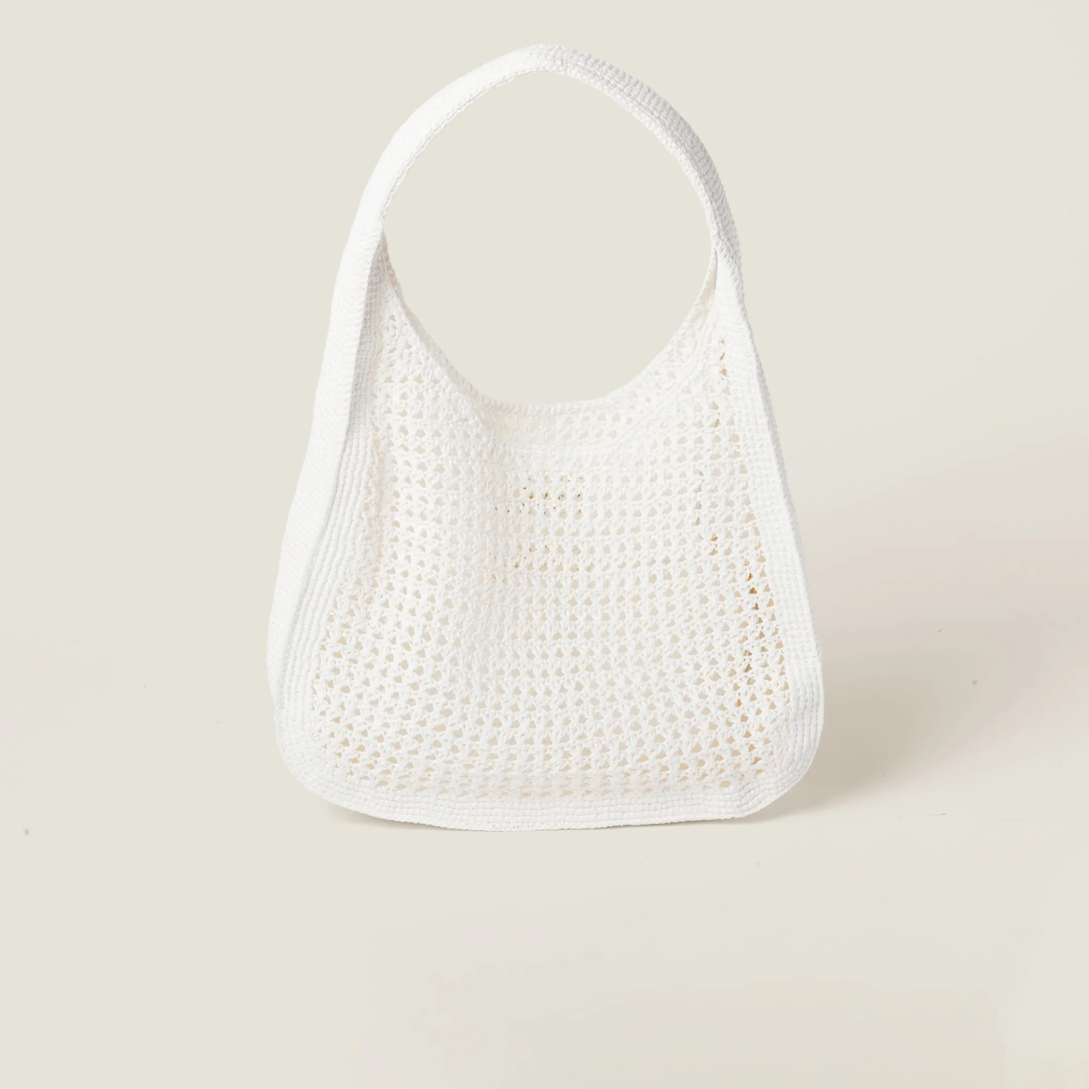 White/beige Woven Fabric Hobo Bag | Miu Miu