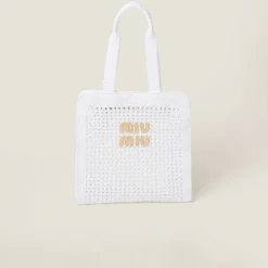 White/beige Woven Fabric Tote Bag | Miu Miu