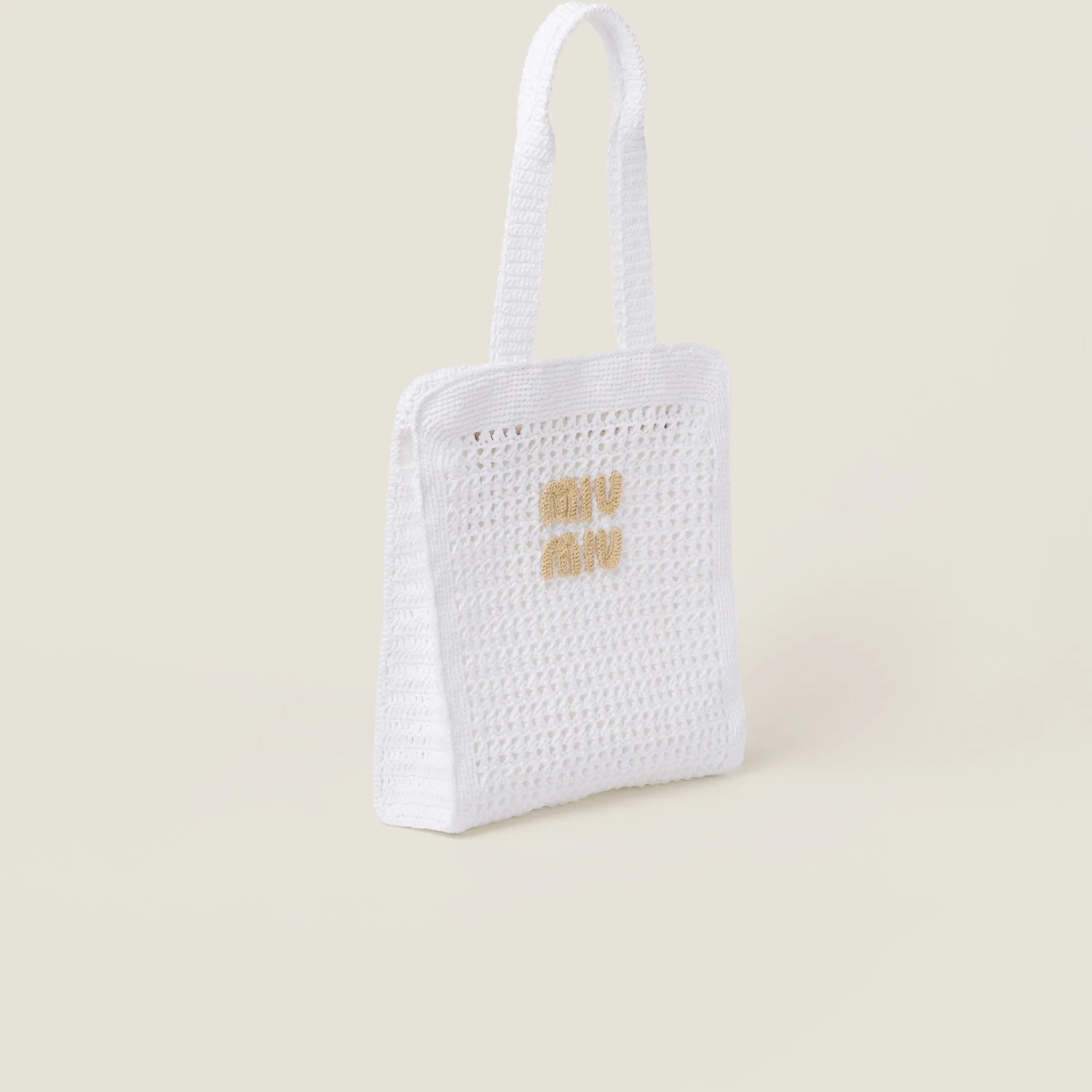 White/beige Woven Fabric Tote Bag | Miu Miu