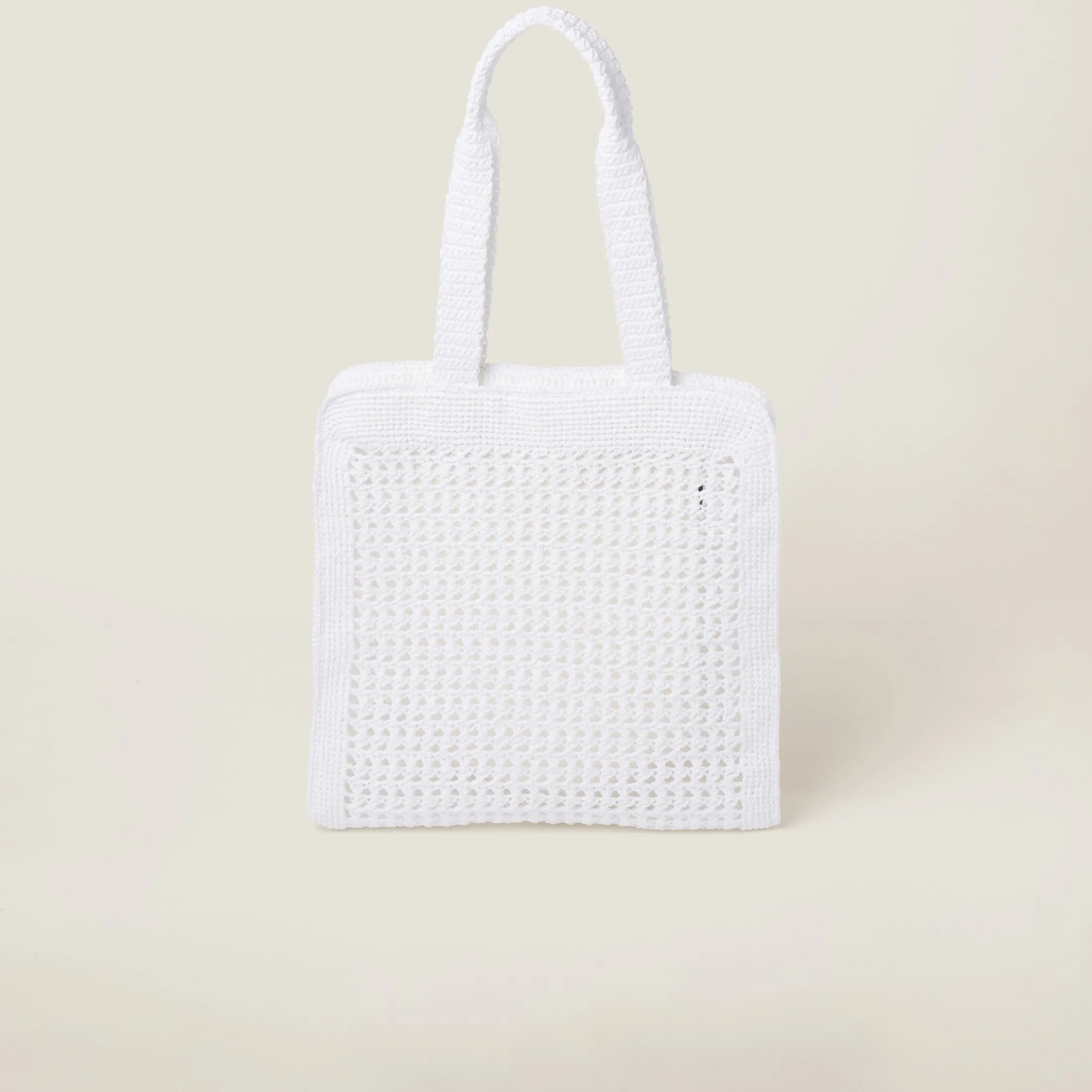 White/beige Woven Fabric Tote Bag | Miu Miu
