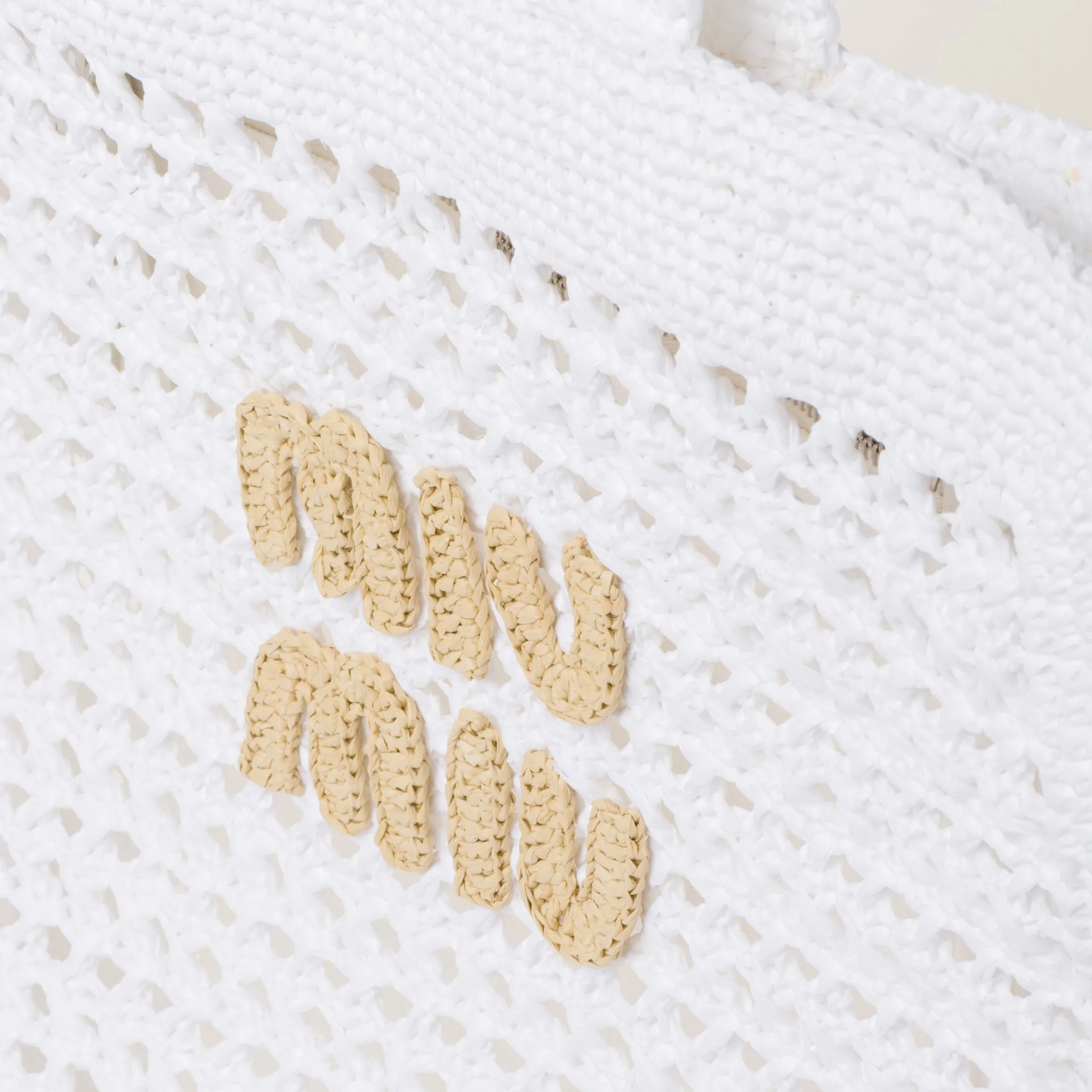 White/beige Woven Fabric Tote Bag | Miu Miu
