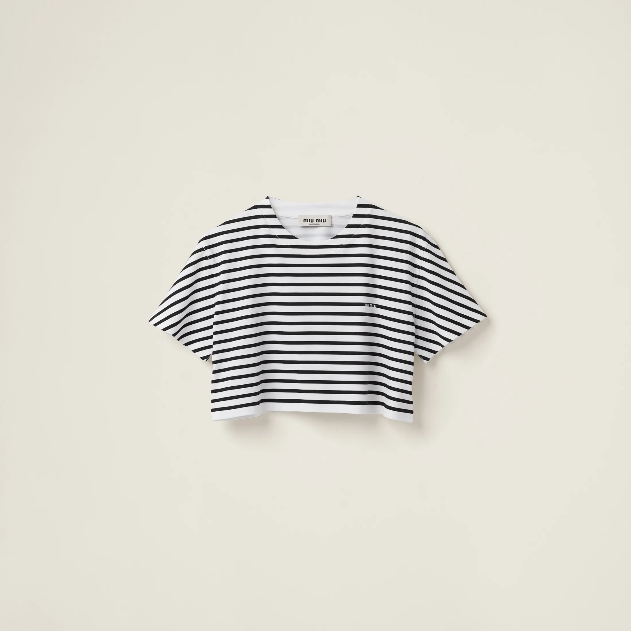 White/black Cotton T-shirt With Printed Logo | Miu Miu