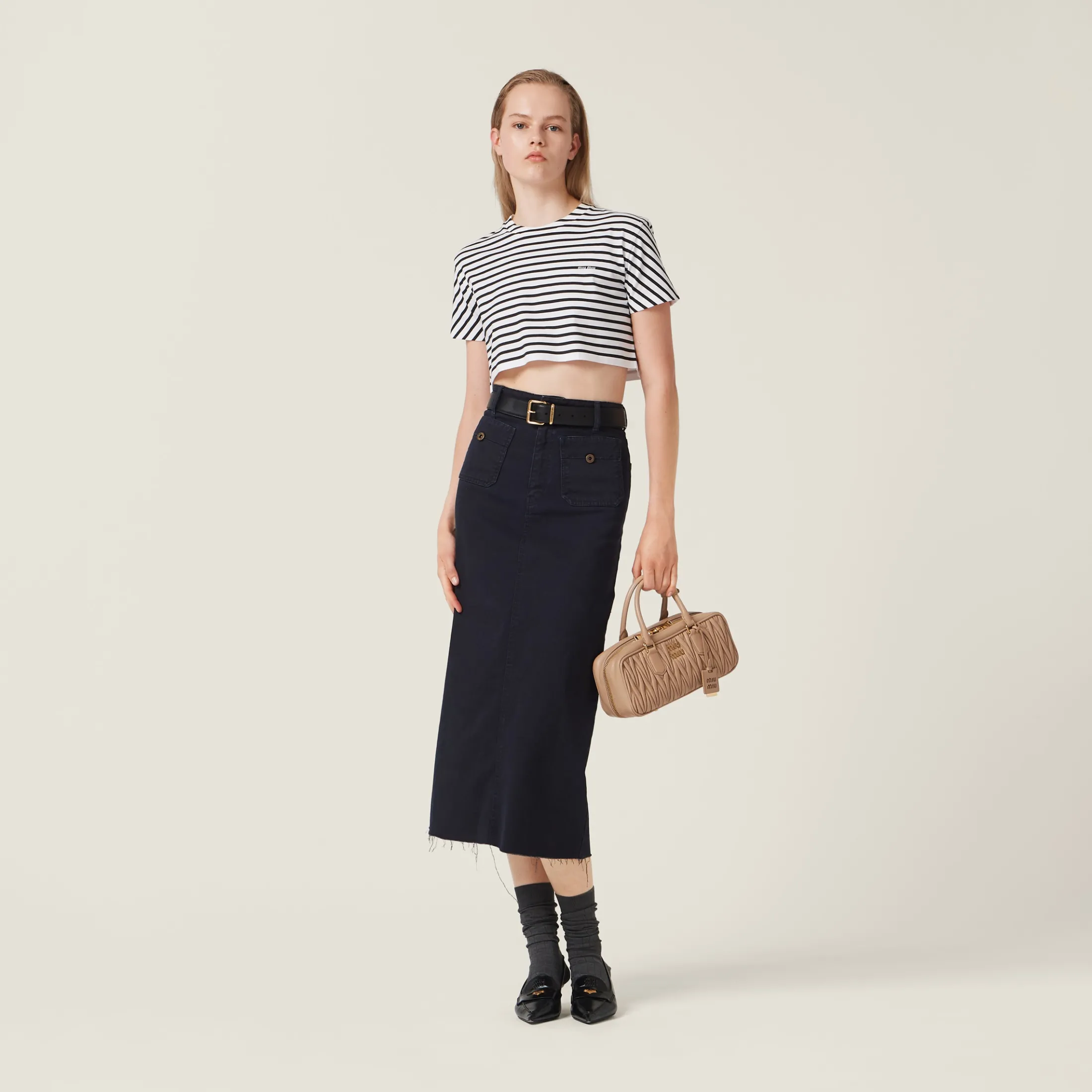 White/black Cotton T-shirt With Printed Logo | Miu Miu