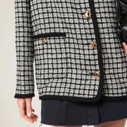 White/black Single-breasted Boucle Jacket | Miu Miu