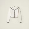 White/blue Cotton Knit Cardigan | Miu Miu