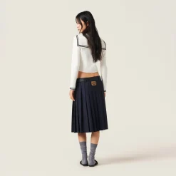 White/blue Cotton Knit Cardigan | Miu Miu