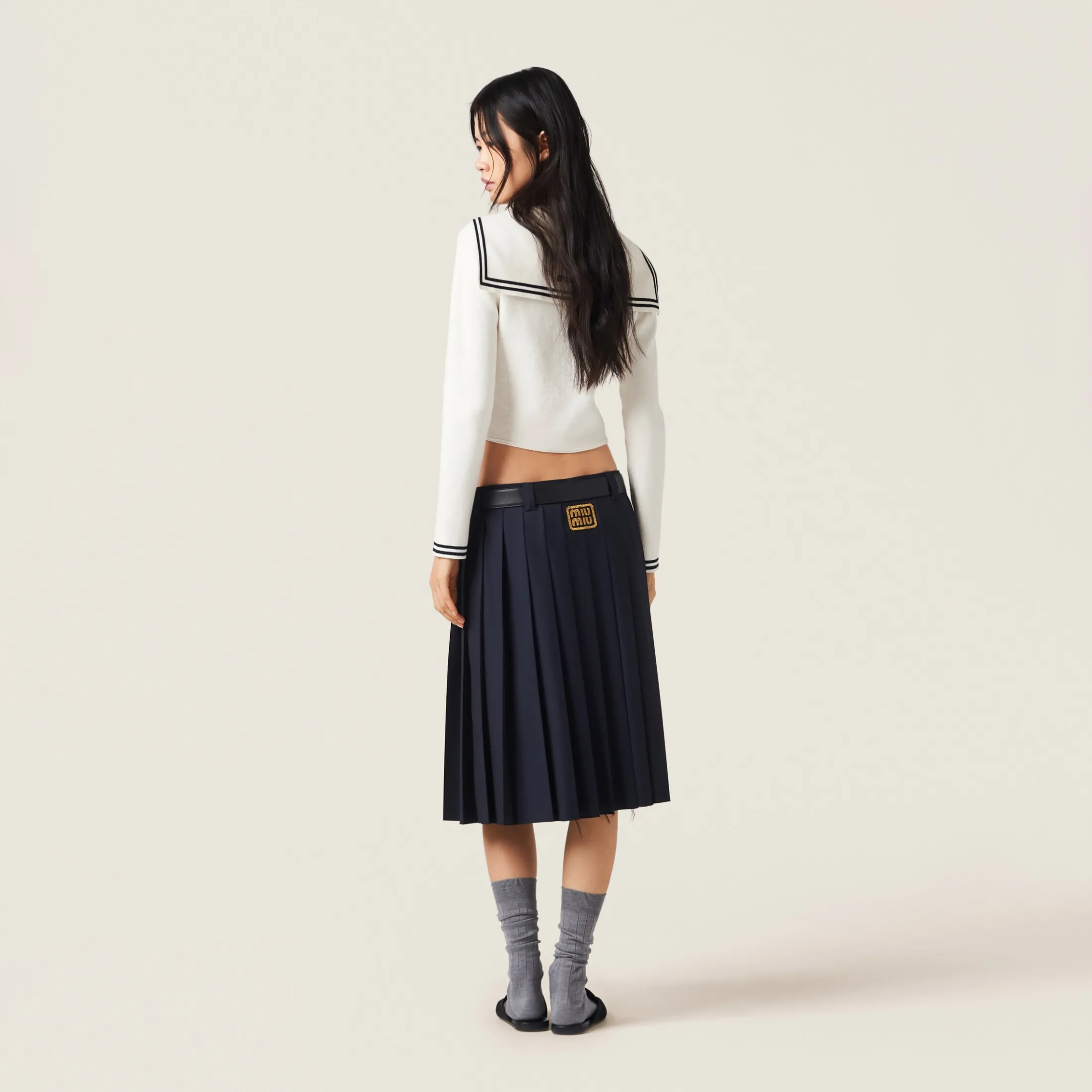 White/blue Cotton Knit Cardigan | Miu Miu