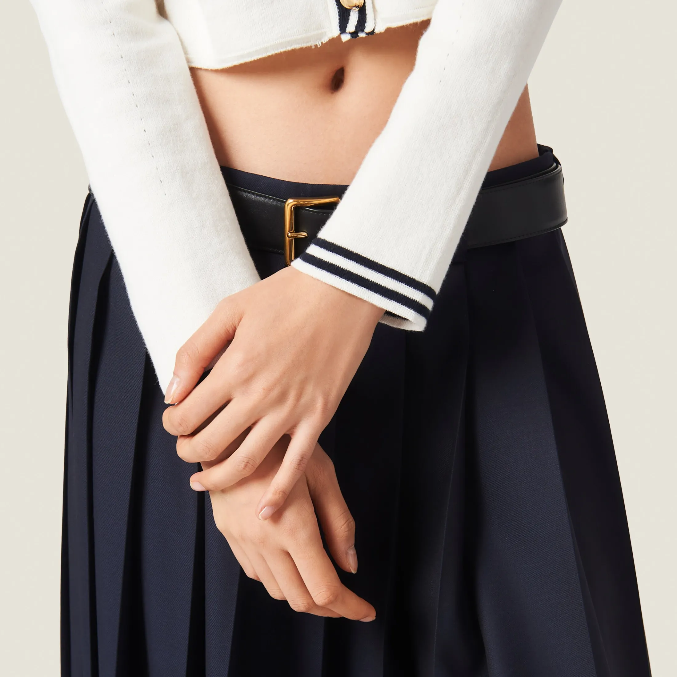 White/blue Cotton Knit Cardigan | Miu Miu