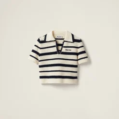 White/blue Cotton Knit Polo Shirt | Miu Miu