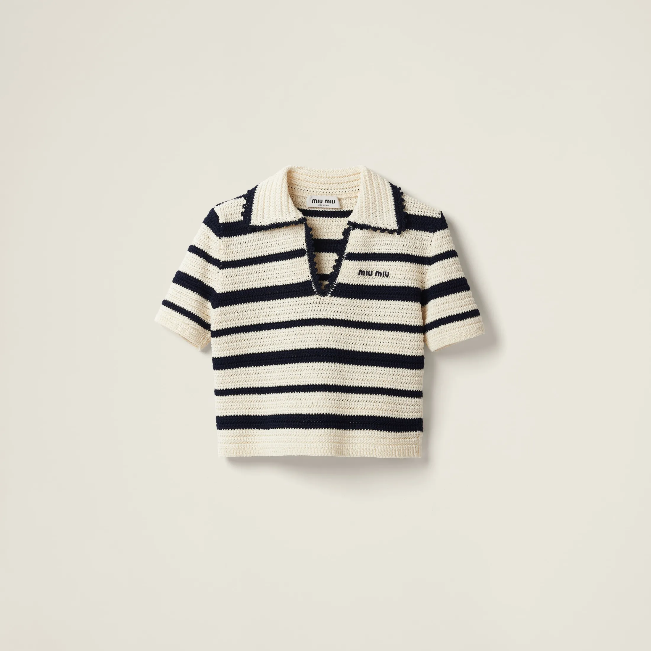 White/blue Cotton Knit Polo Shirt | Miu Miu