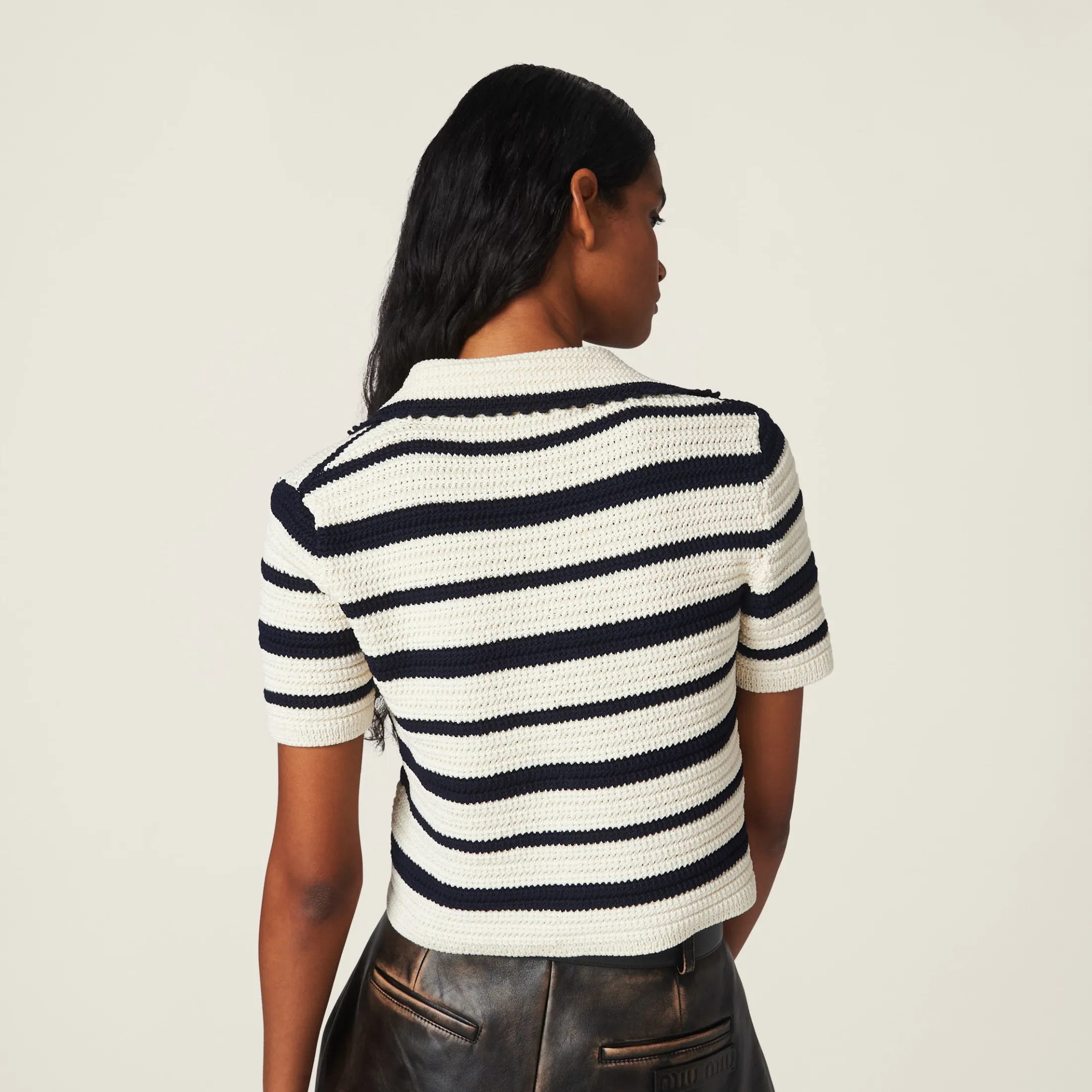 White/blue Cotton Knit Polo Shirt | Miu Miu