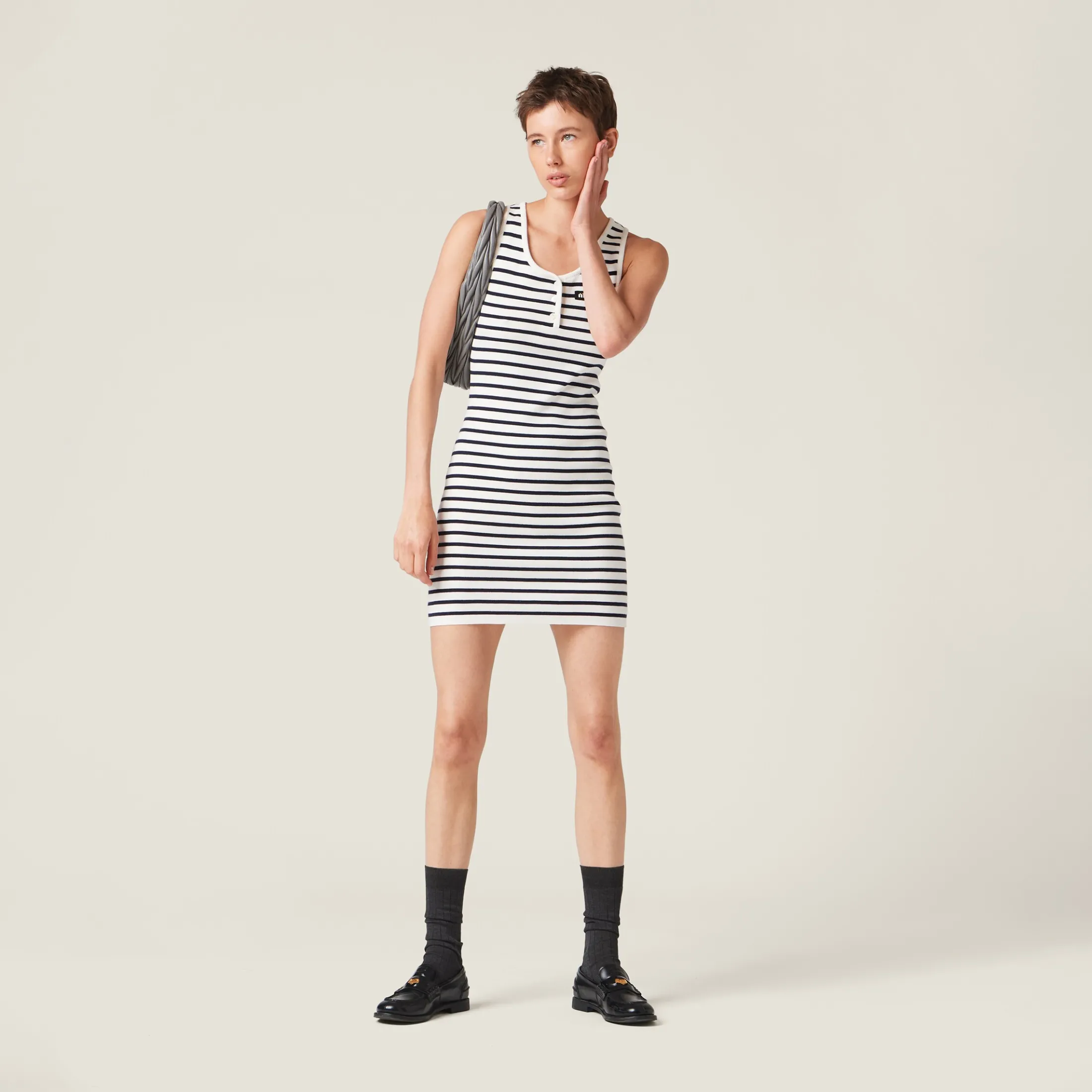White/blue Cotton Mini-dress | Miu Miu