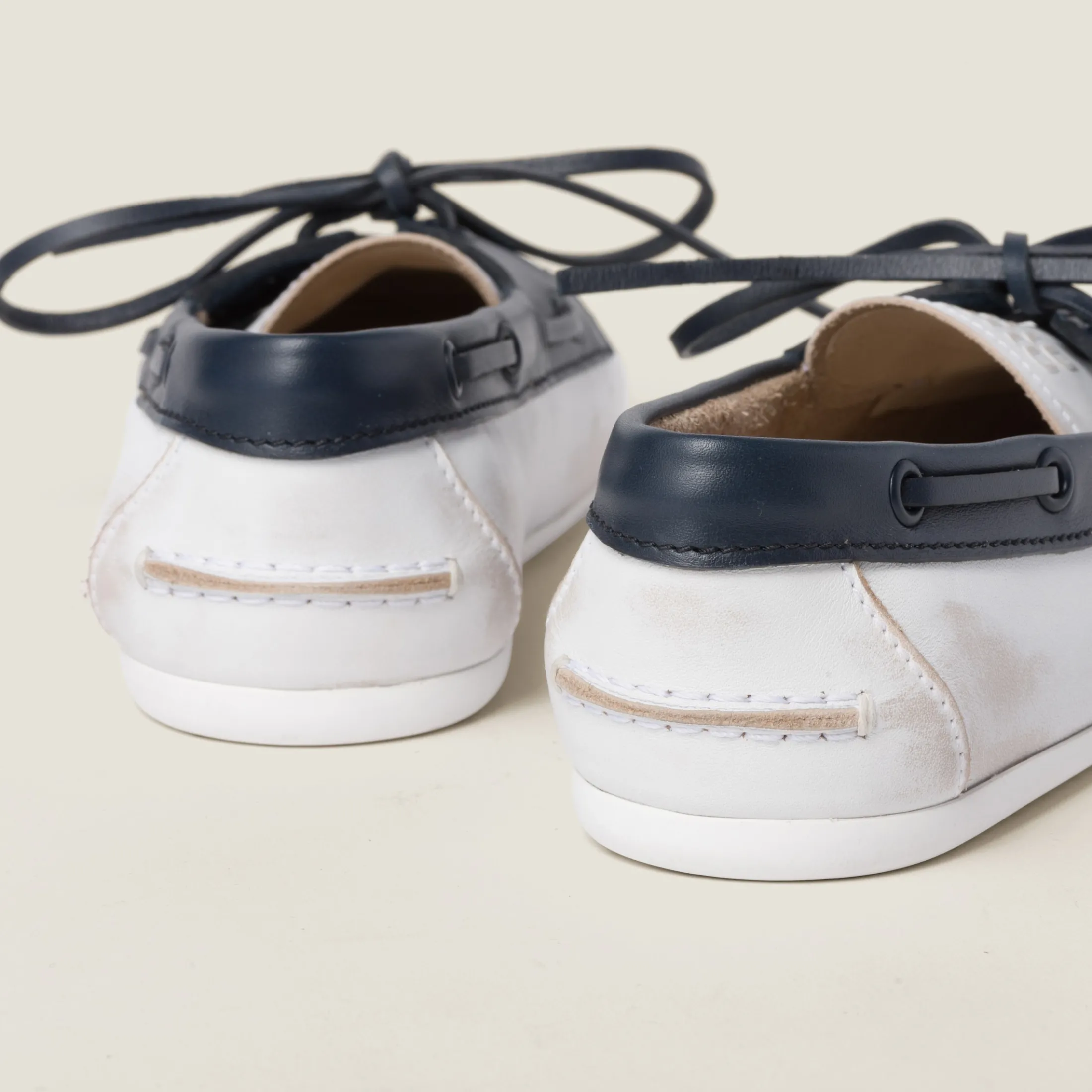 White/blue Unlined Bleached Two-tone Leather Loafers | Miu Miu