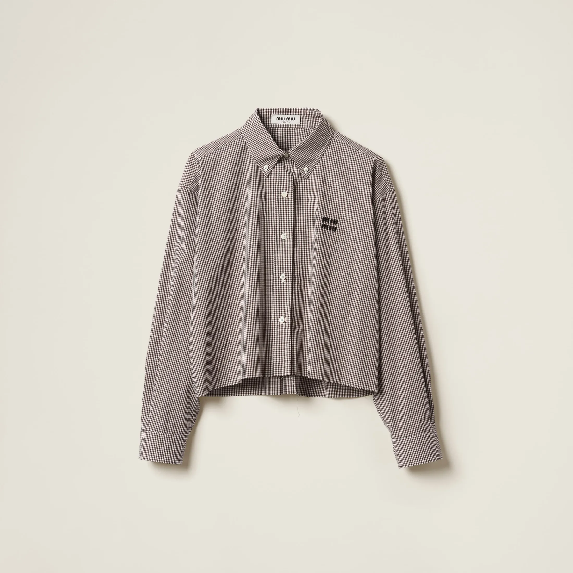 White/cocoa Brown Gingham Check Poplin Shirt | Miu Miu