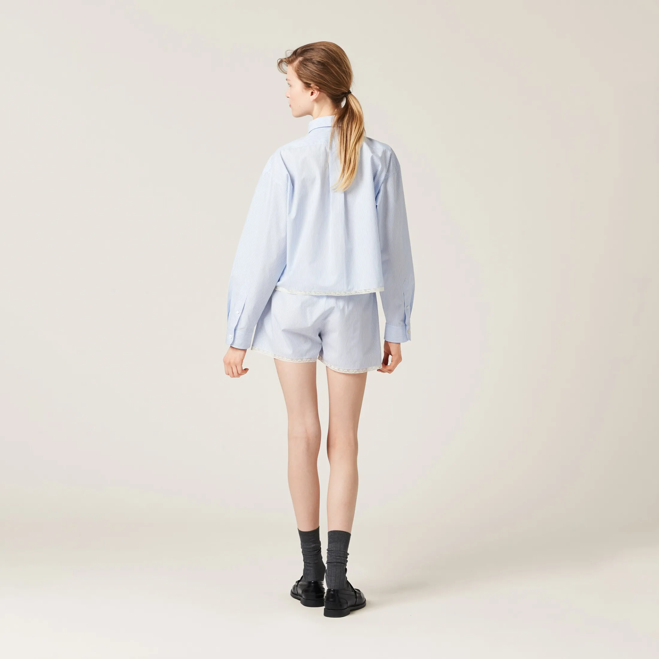 White/light Blue Poplin Shirt | Miu Miu