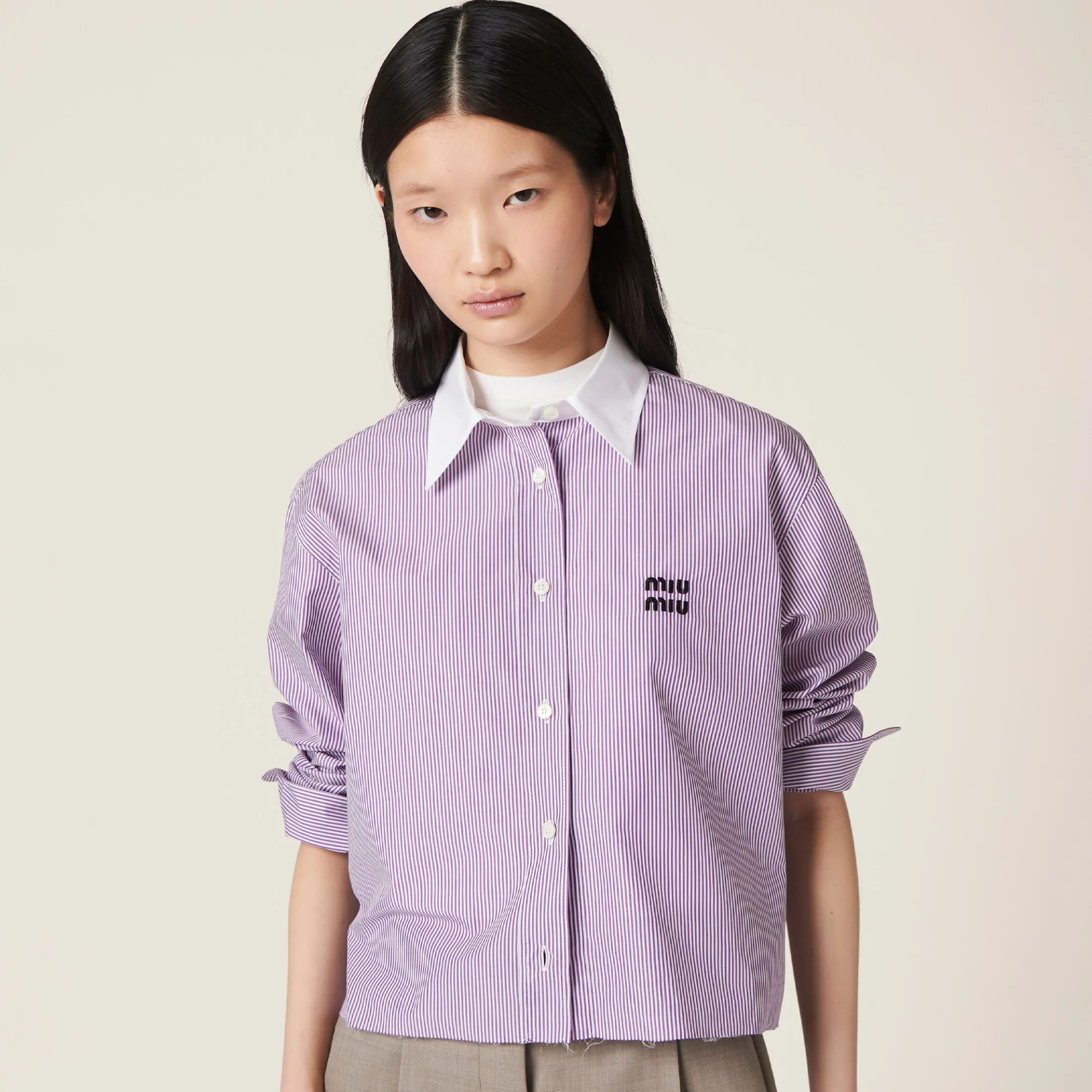 White/mauve Striped Shirt | Miu Miu