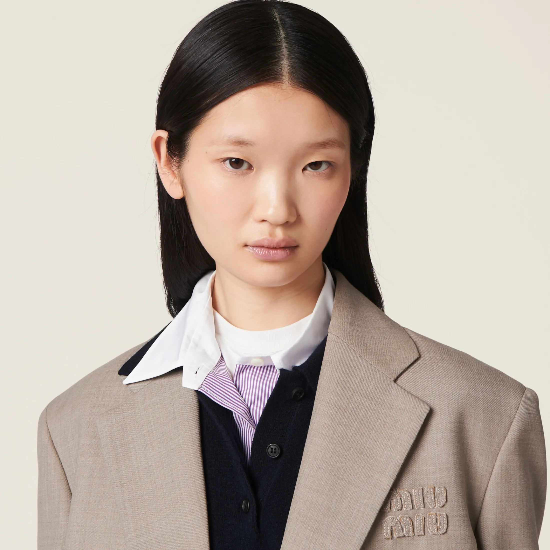 White/mauve Striped Shirt | Miu Miu