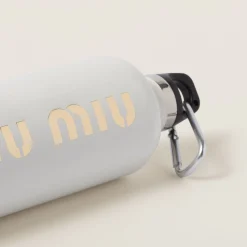 White/platinum Stainless Steel Water Bottle, 500 Ml | Miu Miu
