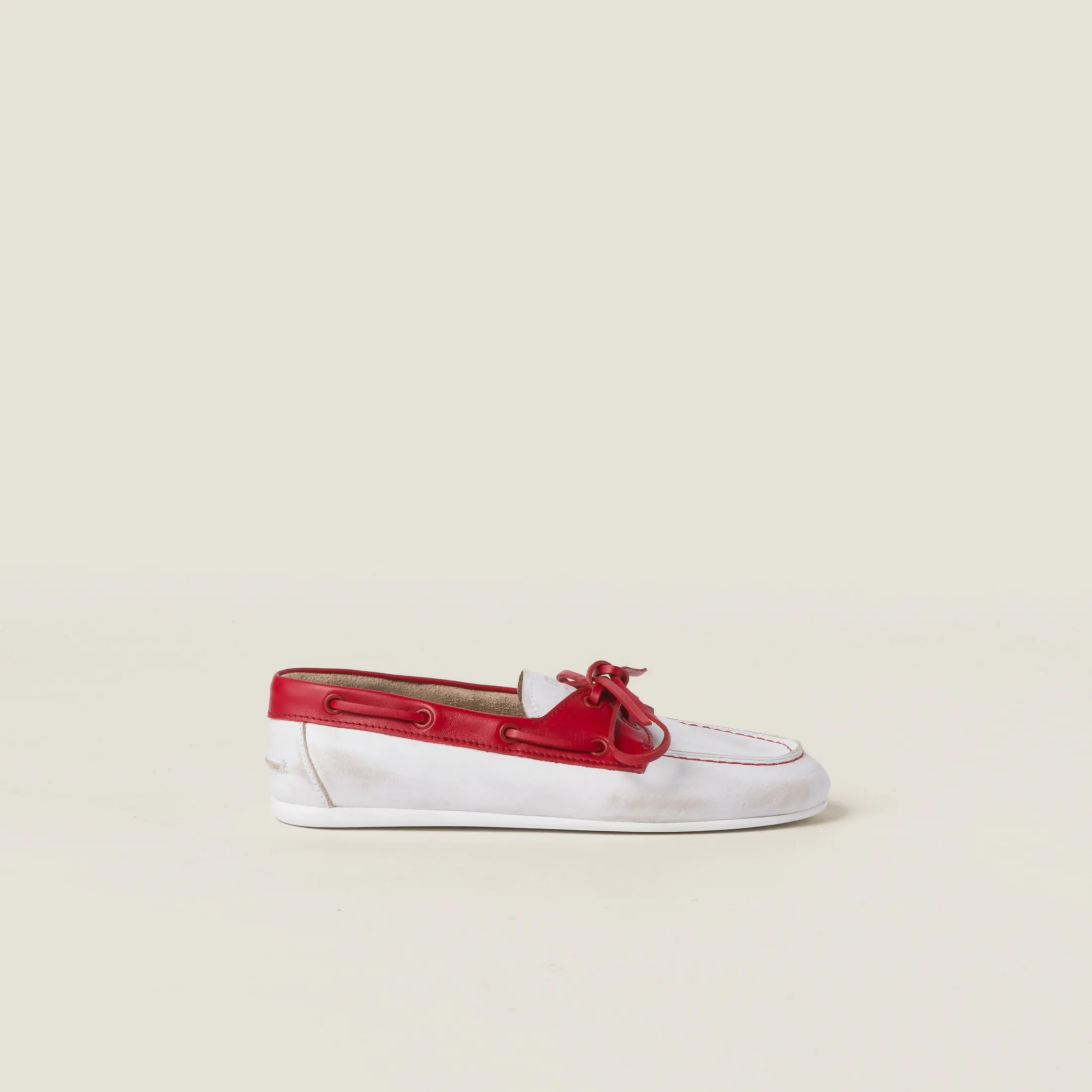 White/red Unlined Bleached Two-tone Leather Loafers | Miu Miu