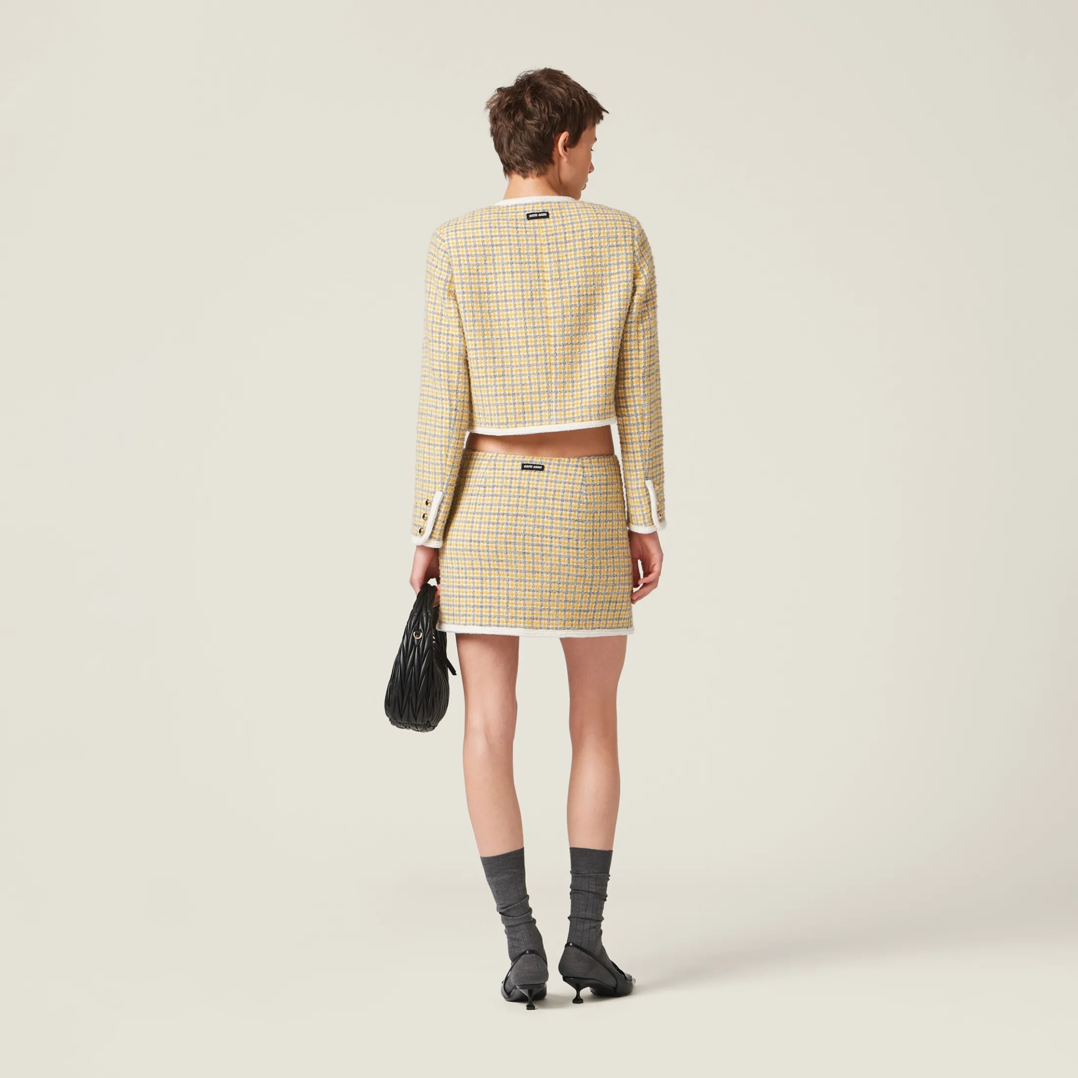 White/yellow Bouclé Miniskirt | Miu Miu