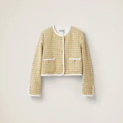 White/yellow Single-breasted Boucle Jacket | Miu Miu
