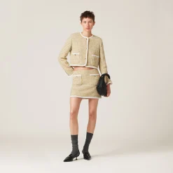 White/yellow Single-breasted Boucle Jacket | Miu Miu