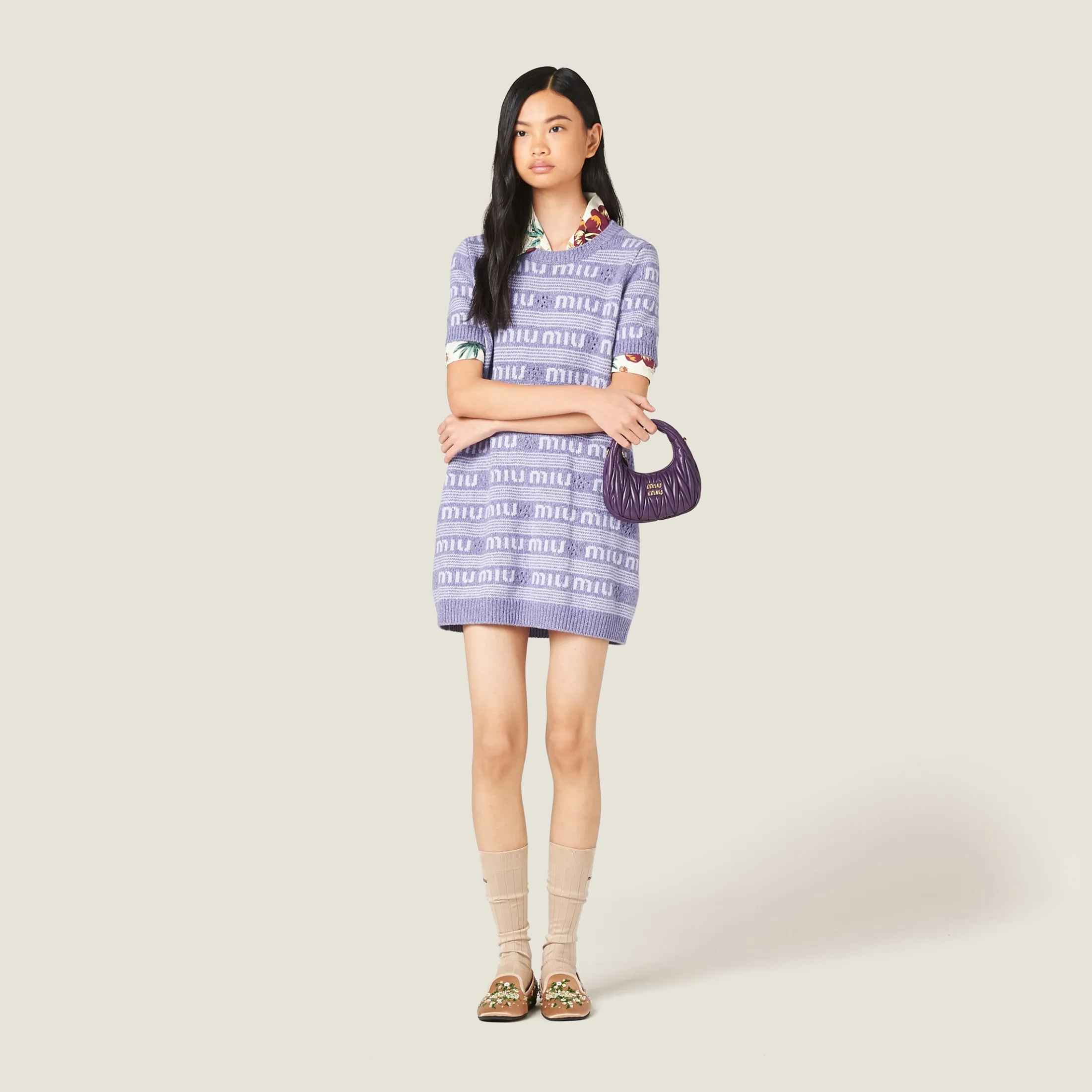 Wisteria Wool And Cashmere Dress With Logo | Miu Miu