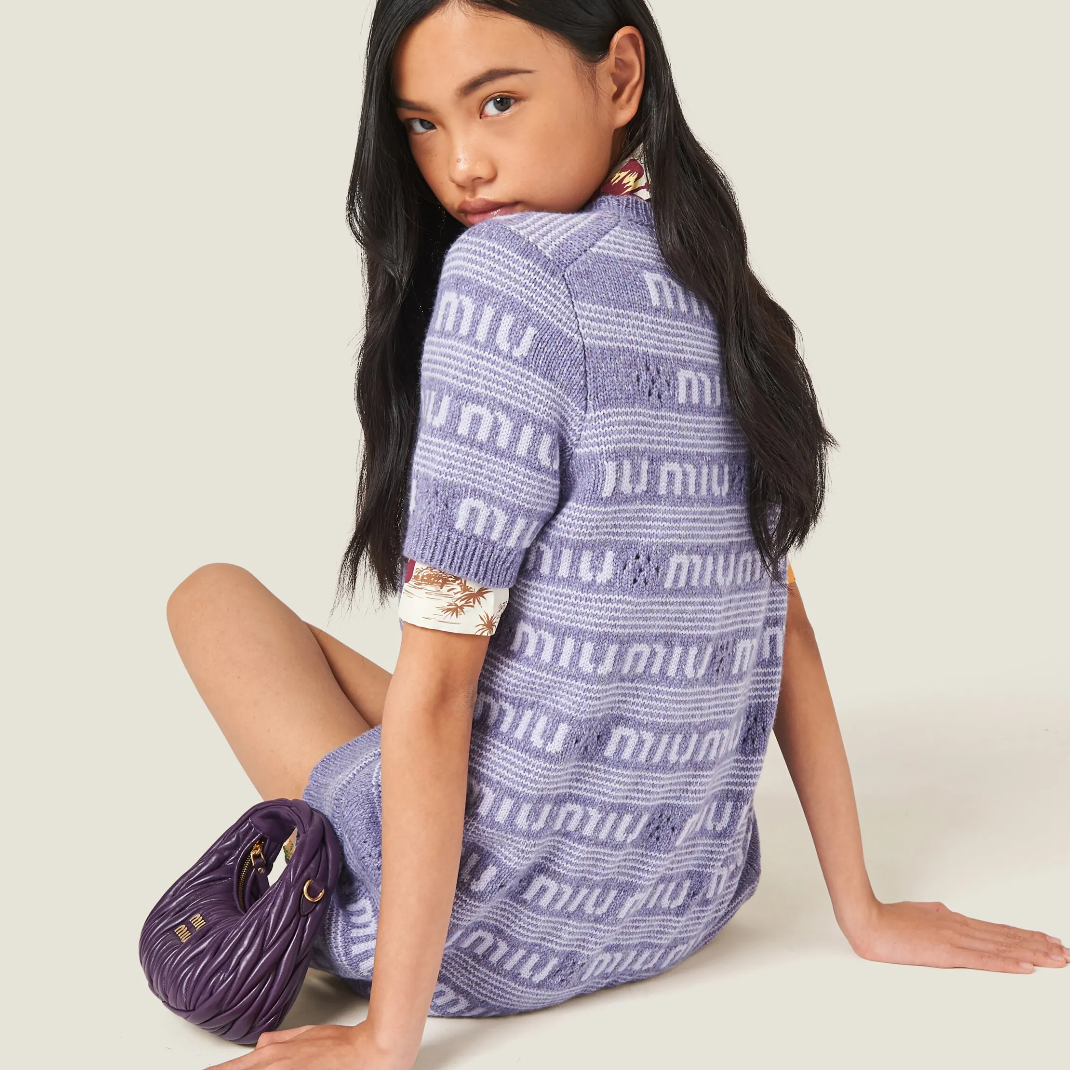 Wisteria Wool And Cashmere Dress With Logo | Miu Miu