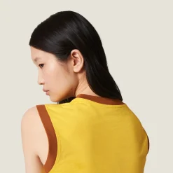Yellow+tobacco Cotton Jersey Top With Embroidered Logo | Miu Miu